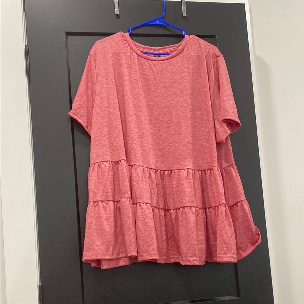 SHEIN Pink Short Sleeve Tiered Blouse